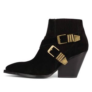 Campbell Texan Suede Buckle Ankle Boots Black size 7.5